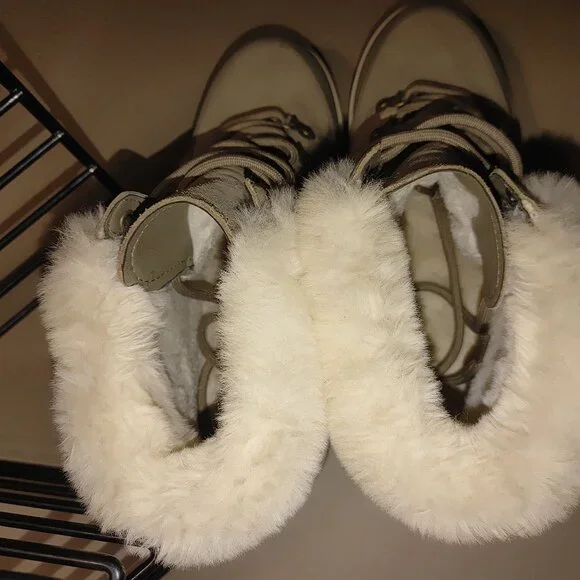 UGG Womens Winter Boots Size 9 Koolaburra Faux Fur Lined Beige White - Picture 5 of 8